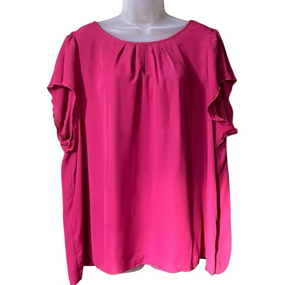 Solid Pink Short Sleeve Keyhole Neckline Dressy Blouse Sz 3X Office Classy - Picture 3 of 7